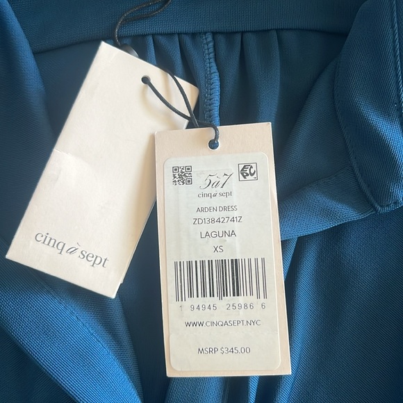 Cinq a Sept brand new dress. Long ruched sleeve. Beautiful Laguna color - Picture 5 of 7